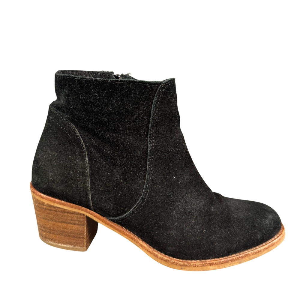 Dune London Womens Black Suede Ankle Boots Stacked Block Heel Side Zip Size 40